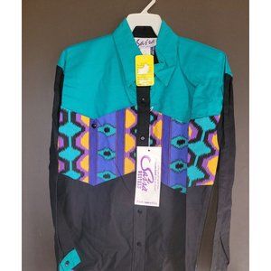 Vintage 90s Sas'sa Brushpopper Western Button Up Shirt Size Med Striped  NWT